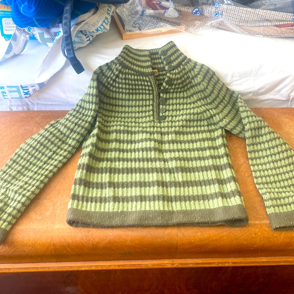 Cozy Green Striped Sweater - Medium